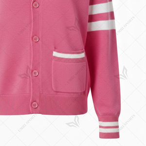 Women's Pink Knitted <b>Cardigan</b> V-Neck Full Sleeve Preppy Style <b>With</b> <b>Pockets</b> 100% Acrylic Single Breasted Casual Wear - Product Image 6