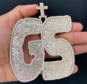 Pendentif Hip Hop Or Rose Lettre G Moissanite Baguette Sertie de Pierres Charme Croix - Product Image 2