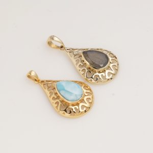 Natural Labradorite Teardrop Pendant Gold Tone Filigree <b>Necklace</b> Blue Flash Gemstone Jewelry Boho Gift <b>for</b> Women and <b>Men</b> - Product Image 6