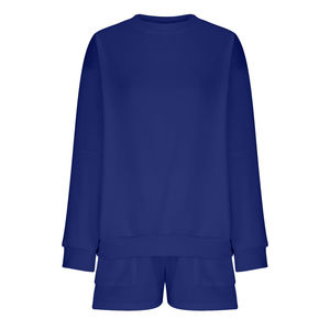 Ensemble sweat-shirt et short pour femmes, coupe décontractée, vêtements de détente décontractés, tenue en deux pièces, tissu doux, survêtement d'été - Product Image 4