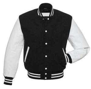 แจ็คเก็ตวาร์ซิตี้ผู้ชายสั่งทำขายส่ง แจ็คเก็ตเบสบอลแบบ Letterman ตัวเสื้อทำจากผ้าขนสัตว์ แขนเสื้อทำจากหนังเทียมสีขาว เสื้อผ้ากีฬาแบบ unisex - Product Image 2