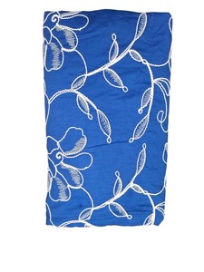Bulk Supply Royal Blue Cotton Fabric with Cream Rose and Vine Dori Embroidery 3D <b>Cord</b> Work for Designer Apparel and Home Decor - Product Image 2