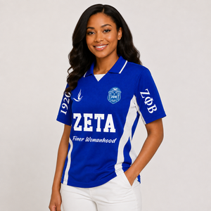 เสื้อโปโลตาข่าย Zeta Phi Beta แบบสั่งทำพิเศษสำหรับผู้หญิง ระบายอากาศได้ดี ปักลายสัญลักษณ์ชมรมนักศึกษากรีก ขายส่ง - Product Image 4