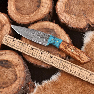 Couteau fixe de chasse et de camping en acier Damas fait main, lame droite, manche en bois turquoise, vente en gros, fabricant et fournisseur EDC - Product Image 5