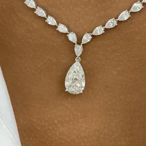 สร้อยคอเพชรทรงลูกแพร์ Tishya Diamond 19.6 กะรัต รับรองโดย IGI ทองคำขาว 14K สร้อยคอเพชรเทียมทรงลูกแพร์สุดหรูสำหรับผู้หญิง - Product Image 3