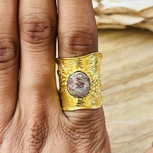 New Arrival Agate <b>Ring</b> Boho Floral <b>Statement</b> <b>Ring</b> For Women Brass 18k Gold Plated Jewelry Bohemian Band Wholesale <b>Ring</b> - Product Image 4
