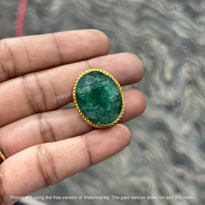 Most Trending Moissanite Bezel Setting 925 Sterling <b>Silver</b> 18k Gold Plated <b>Emerald</b> dyed Gemstone <b>Ring</b> Wholesale Price - Product Image 4