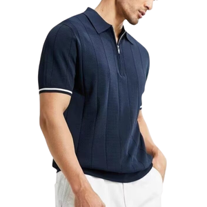 Polo en soie glacée pour homme, personnalisable avec logo, demi-fermeture éclair, en polyester tricoté, col formel, manches courtes, vente en gros - Product Image 2