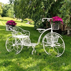 <b>Vintage</b> Wrought Iron Bicycle <b>Plant</b> <b>Stand</b> 1-Tier Eco-Friendly Circular Epoxy Coated Metal Flower Pot Holder Outdoor Garden - Product Image 4