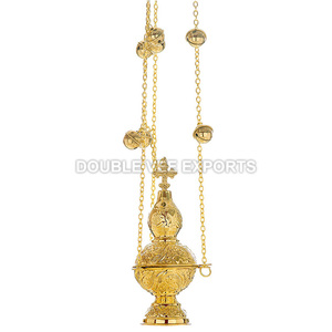Encensoir orthodoxe plaqué or avec chaînes et clochettes |   Encensoir d'église - DOUBLE VEE EXPORTS - Product Image 2