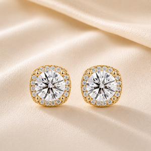 Solitaire Halo Stud Martini Screw <b>Back</b> <b>Earrings</b> Cut Lab Grown Diamond IGI Certified 18K Pure Gold Rhodium Plated Luxury Wedding - Product Image 1