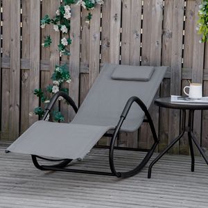 Sedia a Sdraio Grigia Moderna in Ferro per Patio, Sedia a Dondolo a Gravità Zero per Relax a Bordo Piscina, Sedie da Esterno - Product Image 2