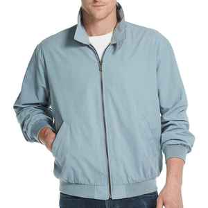 Blouson bomber bleu clair pour homme, col montant, fermeture éclair, coupe-vent, décontracté, pour l'automne, coupe classique, polyester, couleur unie - Product Image 1