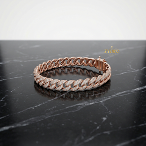 Pulsera de Eslabones Cubanos con Diamantes Cultivados en Laboratorio, Chapada en Oro Rosa sobre Plata de Ley, Joyería Clásica para Mujer, Regalo de Aniversario de Bodas - Product Image 1