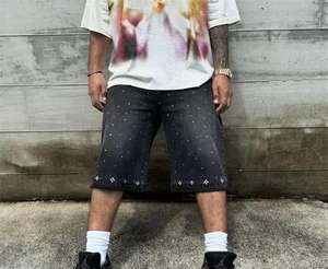 Pantalones Cortos de Mezclilla para Hombre, Estilo Hip Hop, Personalizados, con Diamantes, Estilo Baggy, Desgastados, con Pedrería, Fabricante - Product Image 3