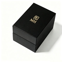 Boîte cadeau rigide en carton noir avec fermeture magnétique, logo personnalisé en estampage à chaud, imperméable, pour bijoux, montres, cosmétiques