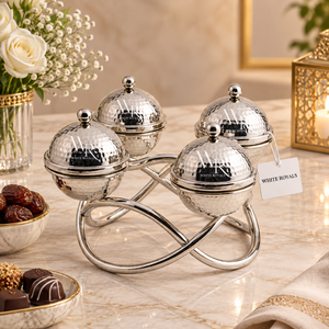Bols de service contemporains en acier inoxydable avec support artistique pour dattes, chocolats, fruits secs, noix, collations, bonbons, desserts - Product Image 2