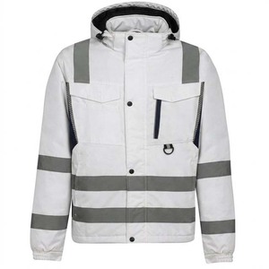 Chaqueta de Trabajo Reflectante de Alta Visibilidad Blanca para Hombre con Bolsillos y Capucha, Uniforme de Trabajo - Product Image 2