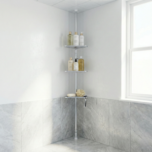 Étagère d'angle télescopique à quatre niveaux en acier inoxydable au design moderne pour salle de bain, mobilier de rangement domestique, vente en gros à Taiwan (OEM) - Product Image 1