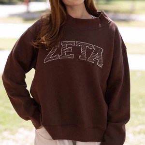 Tri Delta Wholesale Heavyweight <b>Mock</b> <b>Neck</b> Crew <b>Neck</b> Sweatshirt Women Men Ladies Unisex Greek Apparel Polka Dot Gingham Patch - Product Image 3