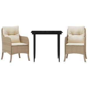 Ensemble de salle à manger de jardin 2 places en rotin avec structure en acier, résistant aux intempéries, mobilier d'extérieur au design contemporain, beige, crème, blanc, noir - Product Image 4