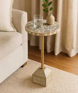 <b>Round</b> accent side <b>table</b> decorative top metal base end <b>table</b> modern <b>small</b> coffee <b>table</b> living room bedside <b>table</b> compact design - Product Image 1
