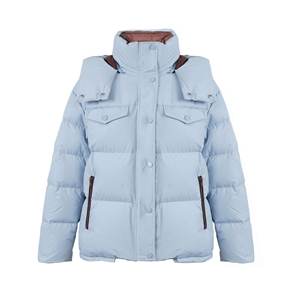 Light Blue Quilted <b>Jacket</b> With Stand Collar Full Sleeve Winter Wear Solid Color Polyester Filling Thick Warm Coat - Product Image 3