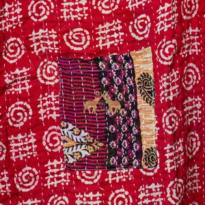 Vintage Cotton Gudri Cotton Handmade <b>Kantha</b> Quilted Kaftan Robe Boho Breathable Eco-Friendly Kaftan Dresses with Pocket - Product Image 2