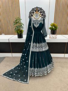 Faux Georgette Casual Dresses Set Heavy Embroidery Lace Cute Free Size 42 XL Top Semi-Stitched Lehenga Dupatta with <b>Sequin</b> Work - Product Image 2