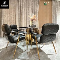 Ensemble de table à manger ronde en verre avec cadre en acier inoxydable doré de luxe de haute qualité pour la salle à manger à domicile