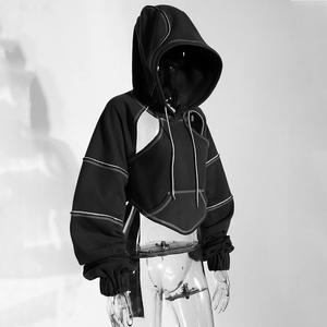 Women's Cropped Hoodie With Cut Out <b>Back</b> Asymmetric Design <b>Drop</b> Shoulder Long Sleeve Solid Color Cotton Streetwear - Product Image 6