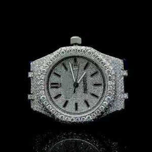 Reloj Rectangular de Lujo con Incrustaciones de Diamantes Moissanite, Completamente Cubierto de Acero Inoxidable, Cristal de Zafiro, Esfera con Fecha, Estilo Hip Hop, para Hombre - Product Image 1