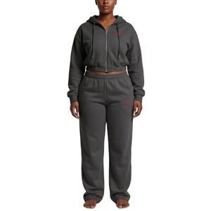 Ensemble de yoga pour femme : sweat à capuche court et pantalon taille haute à jambes larges, taille élastique, ensemble décontracté deux pièces pour le jogging - Product Image 2