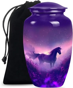Urna Funeraria para Mascotas con Diseño de Caballo Morado, Urna Grande de Aluminio Personalizable con Acabado Pulido Brillante de Primera Calidad para Cenizas Humanas - Product Image 1