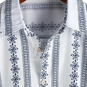 Chemise hawaïenne élégante pour homme, imprimé feuilles exotiques, boutonnée, idéale pour la plage, les vacances, les activités de plein air et les tenues décontractées. - Product Image 5
