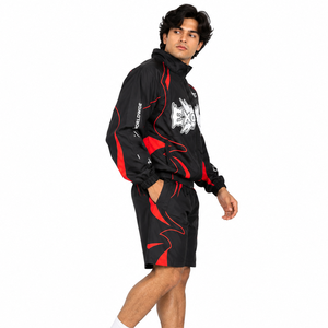 Wholesale Men Black <b>Red</b> Graphic Windbreaker Shorts Zip Track Jacket Streetwear Two Piece Custom Nylon Embroidery Jackets <b>Hoodies</b> - Product Image 4