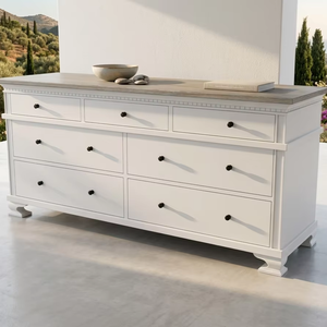 Commode en teck massif Remodern à 7 tiroirs, durable, écologique, minimalisme architectural audacieux, finition naturelle, chambre à coucher moderne - Product Image 2