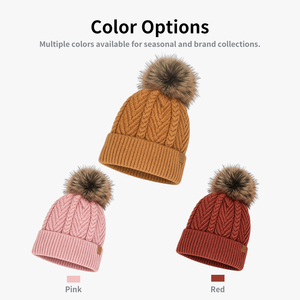 Bonnet en tricot torsadé 100% acrylique unisexe adulte hiver automne couleur unie avec revers et pompon chaud style décontracté 56-58CM - Product Image 2