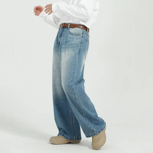 Pantalones Vaqueros de Mezclilla Azul Lavado de Estilo Vintage para Hombre, a la Moda, de Pierna Ancha y Cintura Baja, para Uso Casual, Venta al Por Mayor de Fábrica - Product Image 5