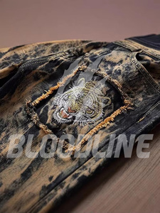 BLOODLINE Men's Black Ripped Distressed <b>Denim</b> Jeans Straight Leg Slim Fit High Waist Cotton Punk Style Autumn Wear - Product Image 5
