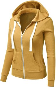 Sweat-shirt unisexe à capuche zippé en coton French Terry couleur moutarde unie, coupe droite, avec poches, idéal pour l'automne - Product Image 2