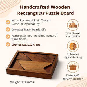 Jeu de puzzle rectangulaire en bois artisanal en bois de rose indien, casse-tête éducatif, jouet compact de voyage, cadeau - Product Image 5