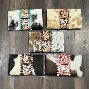 Carteras de cuero repujado a mano 2026, diseño floral occidental, de piel de vaca con pelo, carteras de señora hechas a mano, bolsos de mano occidentales para mujer - Product Image 5