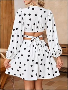 Minivestido de manga larga con estampado tropical para mujer, con lazo en la espalda, ropa de resort - Product Image 2