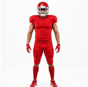 Conjunto de Uniforme de Fútbol Americano Rojo, Jersey con Cuello en V, Pantalones, Protección, 100% Algodón, Equipamiento Completo para Hombre Adulto, ODM, Transpirable - Product Image 1