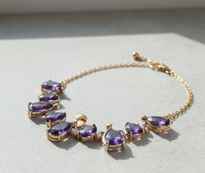 สร้อยคอพลอยอเมทิสต์สีน้ำเงินทรงหลากหลาย ดีไซน์หรูหรา เงินแท้ 925 ชุบทอง 18K สร้อยคอพลอยอเมทิสต์สีน้ำเงิน เครื่องประดับเจ้าสาว - Product Image 3