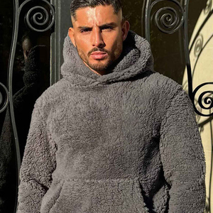 Sweat-shirt à capuche gris pour homme, en molleton, décontracté, pour l'hiver, avec poche, anti-boulochage, tricoté, coupe classique, 100% coton, respirant, séchage rapide - Product Image 1