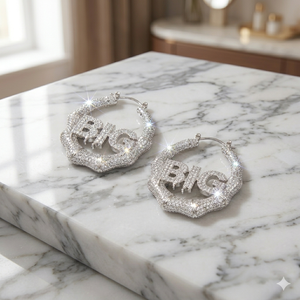 ต่างหูห่วงใหญ่ประดับเพชรโมอิสซาไนต์ SHRAMAN DIAMOND เงินแท้ 925  แบบสั่งทำพิเศษ พร้อมสลักชื่อ  สำหรับงานแต่งงาน  งานปาร์ตี้ หรือเป็นของขวัญ - Product Image 5