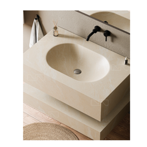 Lavabo de Baño Rectangular de Mármol para Encimera, Mueble de Madera, Diseño Moderno, Acabado Dorado, con Escurridor - Product Image 3