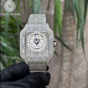 Montre rectangulaire en acier inoxydable Charm_Jewells avec lunette sertie de diamants, verre saphir, mouvement à quartz analogique, luxe, mode, unisexe - Product Image 1